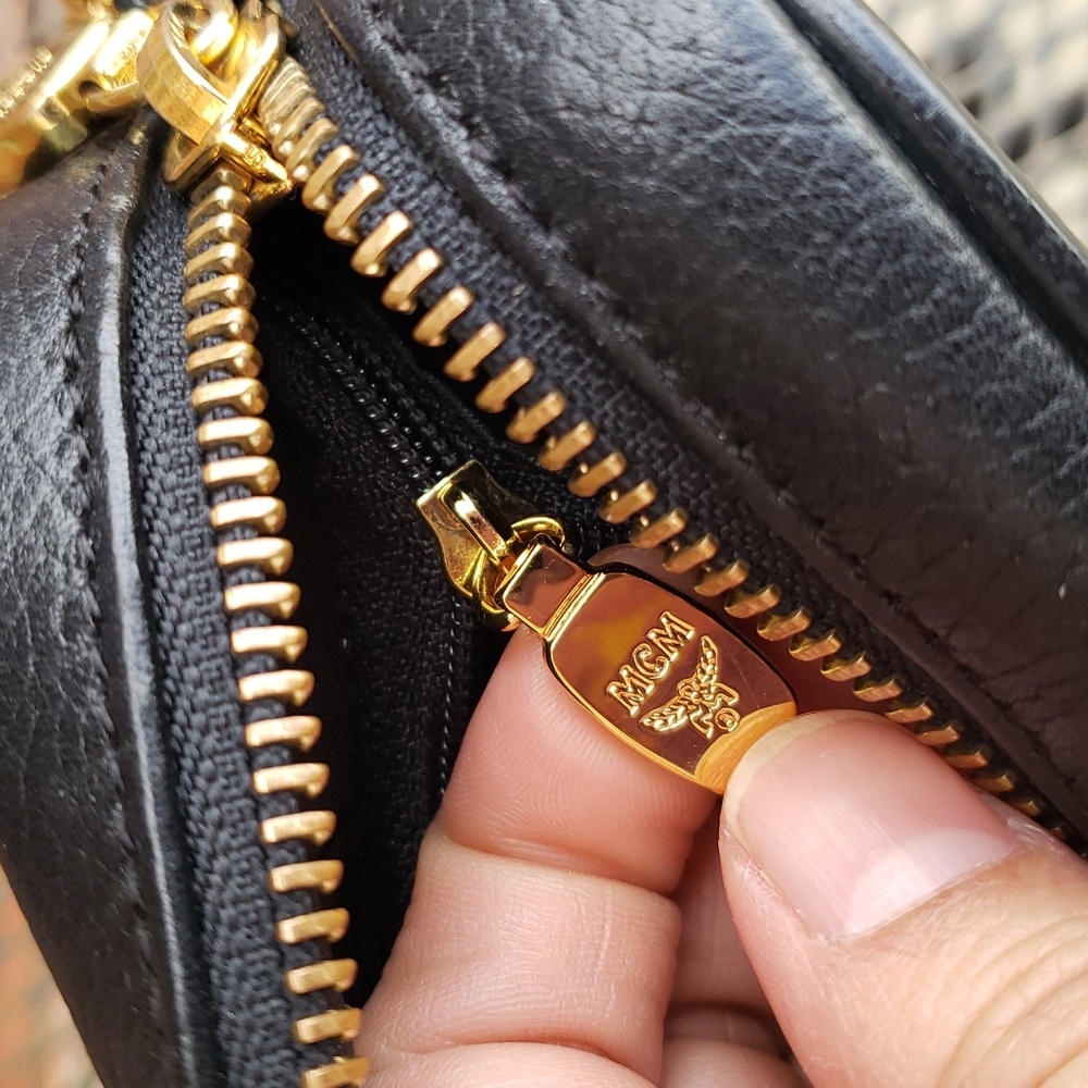 Vintage MCM Black Leather Gold Chain Mini Crossbody Bag Made in Germany Classic - Picture 14 of 17
